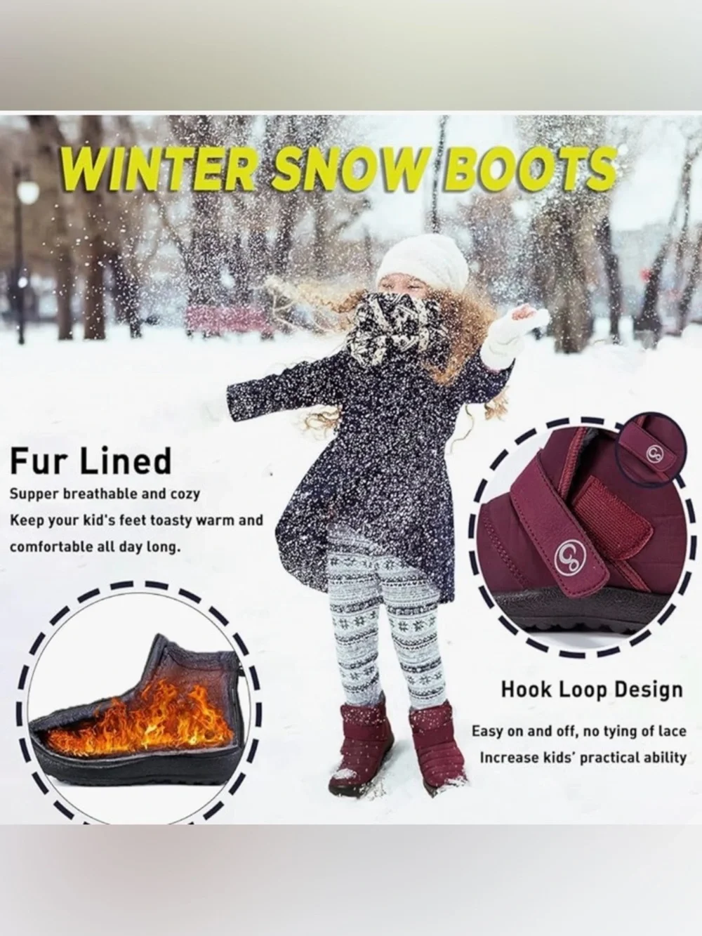 Aomigoct Snow Bootie Waterproof 10 Toddler Little Kid Boot Black